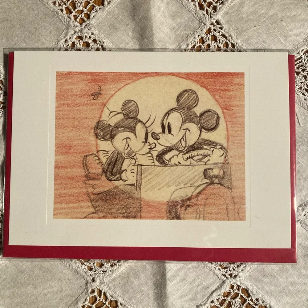 Vtg Disney Reproduction Print of Original Story Sketch of Minnie and Mickey Card - Picture 1 of 5